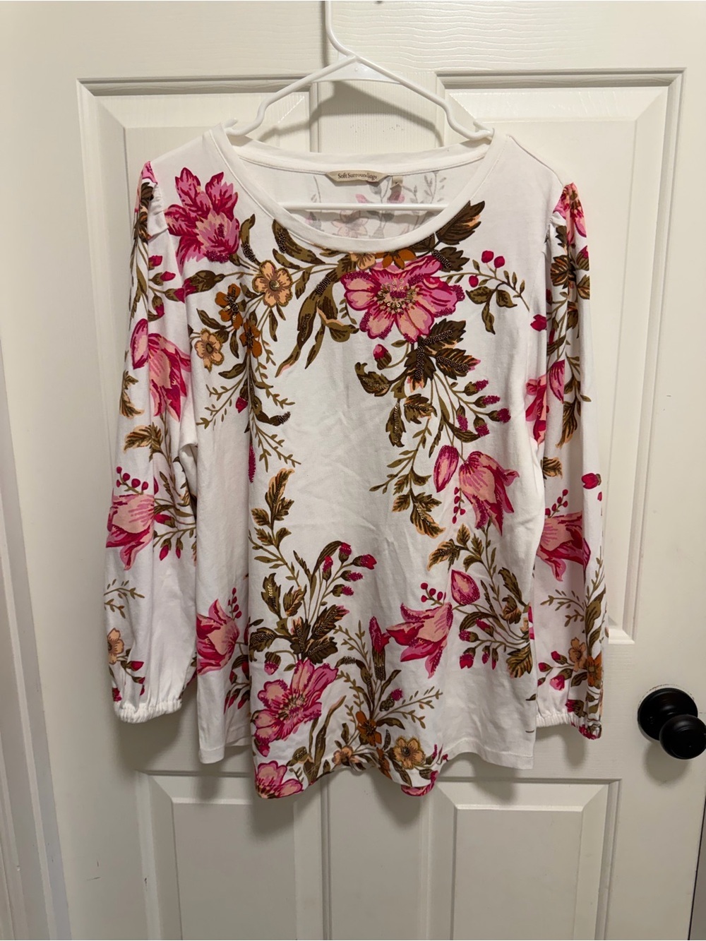 Soft Surroundings Floral beaded Cotton top Size XLarge NWOT